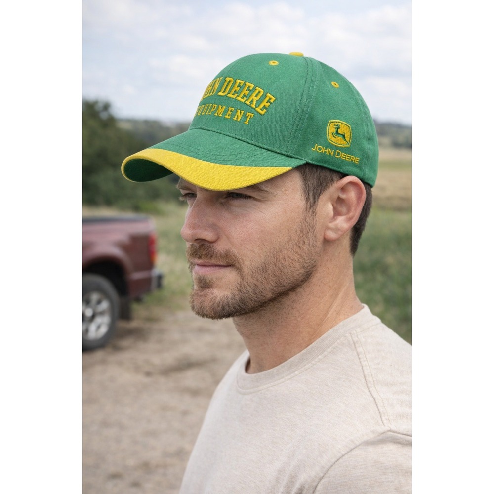 John Deere Hat Green Yellow Adjustable Cap Farm Tractor Logo Adult OS